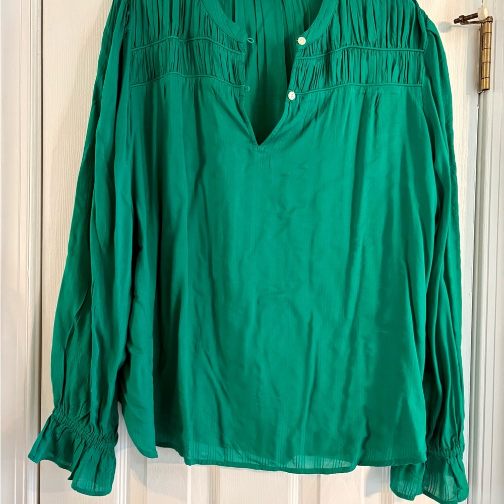 LOFT Teal Blouse with Pleated Details